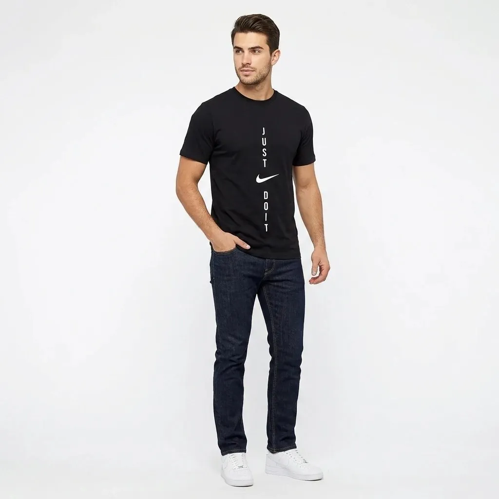 تیشرت یقه گرد مردانه طرح Just Do It مشکی نخ پنبه صد در صد مناسب ورزش و دورهمی